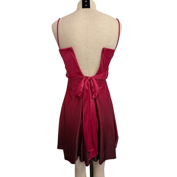 Vintage Y2K Jump Apparel Red Satin Spaghetti Strap Dress Ruched Bodice Sparkle - Picture 6 of 12
